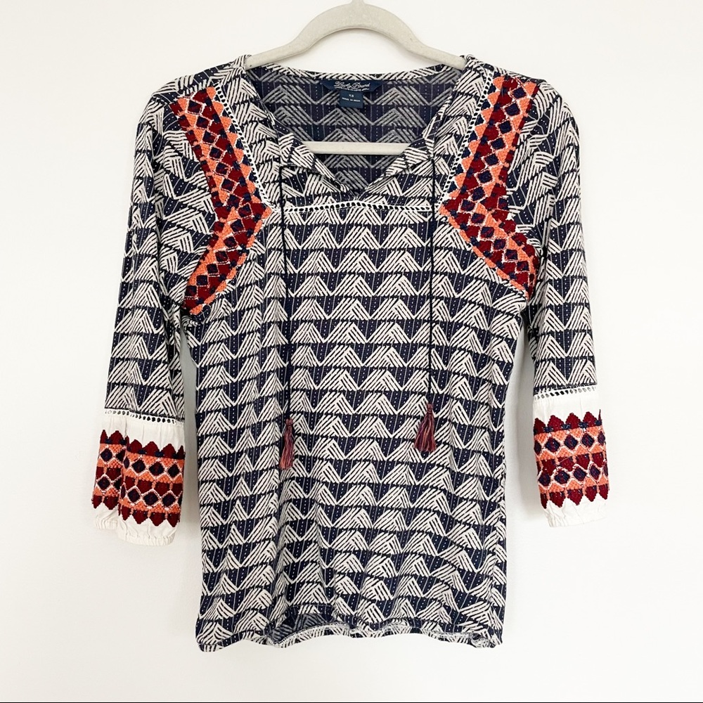 Lucky Brand Boho Tassel Tie Peasant Blouse Size XS